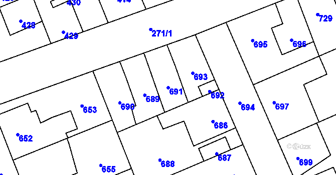 Parcela st. 691 v KÚ Dubí u Kladna, Katastrální mapa