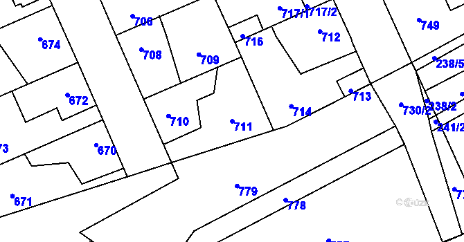Parcela st. 711 v KÚ Dubí u Kladna, Katastrální mapa