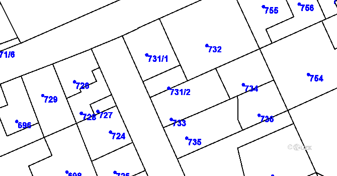 Parcela st. 731/2 v KÚ Dubí u Kladna, Katastrální mapa