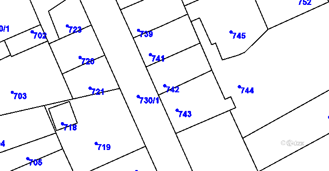 Parcela st. 742 v KÚ Dubí u Kladna, Katastrální mapa