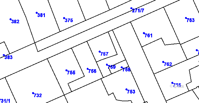 Parcela st. 757 v KÚ Dubí u Kladna, Katastrální mapa