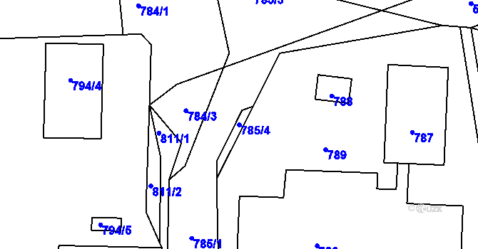 Parcela st. 785/4 v KÚ Dubí u Kladna, Katastrální mapa