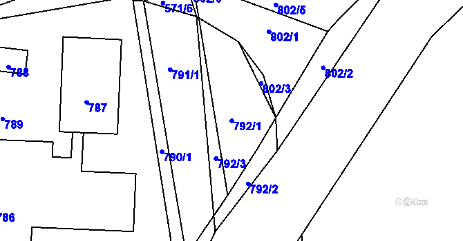 Parcela st. 792/1 v KÚ Dubí u Kladna, Katastrální mapa