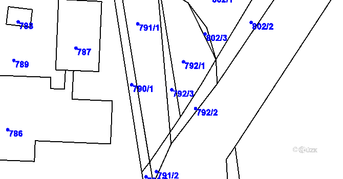 Parcela st. 792/3 v KÚ Dubí u Kladna, Katastrální mapa