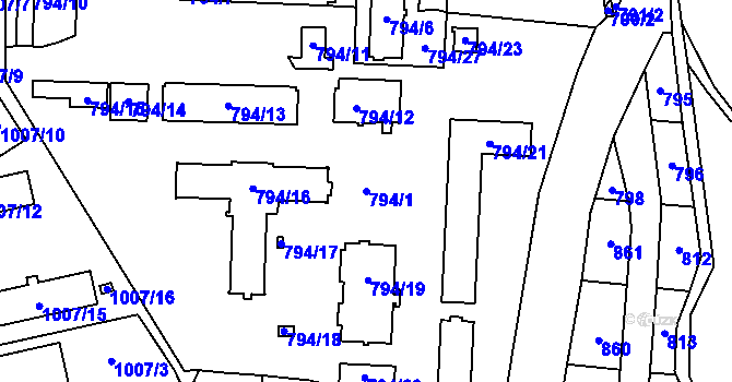 Parcela st. 794/1 v KÚ Dubí u Kladna, Katastrální mapa