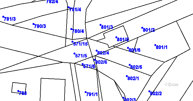 Parcela st. 802/4 v KÚ Dubí u Kladna, Katastrální mapa