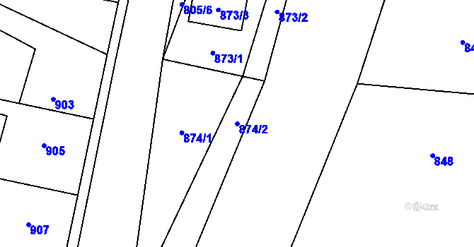 Parcela st. 874/2 v KÚ Dubí u Kladna, Katastrální mapa
