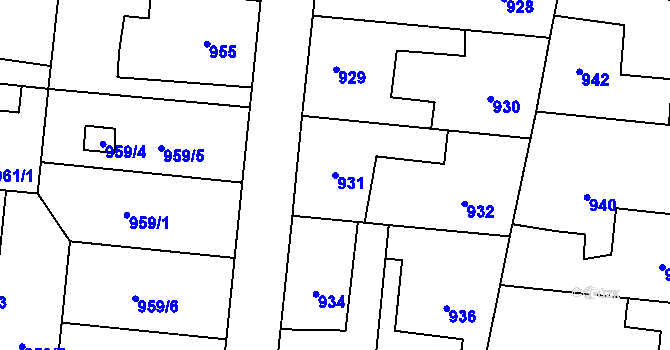 Parcela st. 931 v KÚ Dubí u Kladna, Katastrální mapa