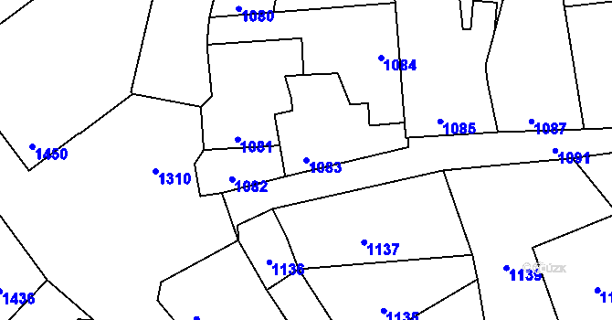 Parcela st. 1083 v KÚ Dubí u Kladna, Katastrální mapa