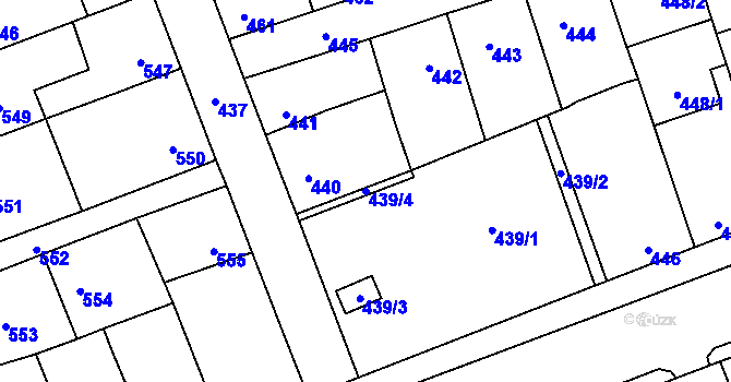 Parcela st. 439/4 v KÚ Dubí u Kladna, Katastrální mapa