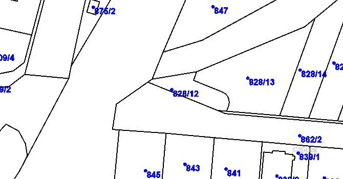 Parcela st. 828/12 v KÚ Dubí u Kladna, Katastrální mapa