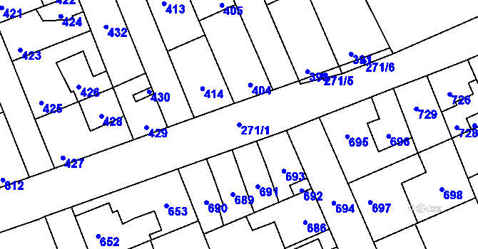 Parcela st. 271/1 v KÚ Dubí u Kladna, Katastrální mapa
