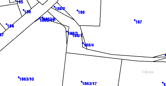 Parcela st. 188/4 v KÚ Dubí u Kladna, Katastrální mapa