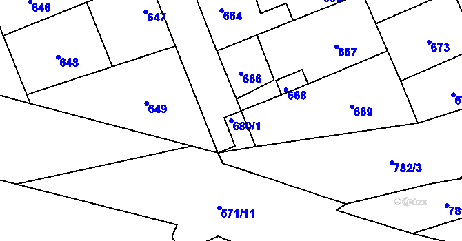 Parcela st. 680/1 v KÚ Dubí u Kladna, Katastrální mapa