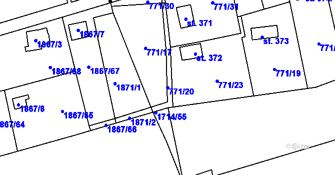 Parcela st. 771/20 v KÚ Vrapice, Katastrální mapa