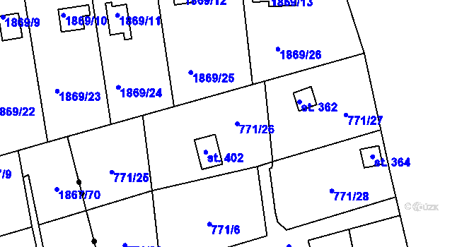 Parcela st. 771/26 v KÚ Vrapice, Katastrální mapa
