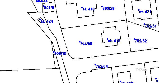 Parcela st. 752/56 v KÚ Vrapice, Katastrální mapa