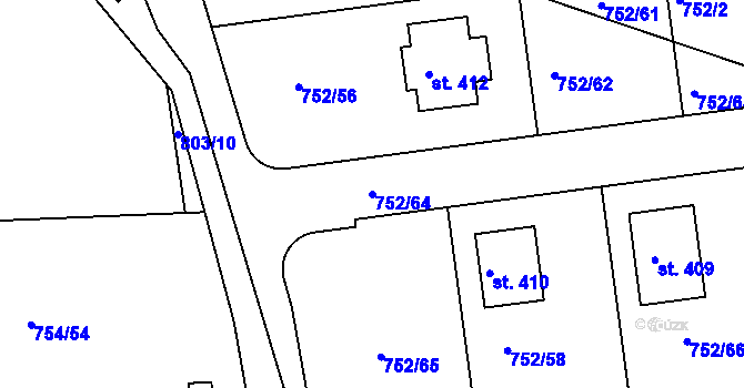 Parcela st. 752/64 v KÚ Vrapice, Katastrální mapa