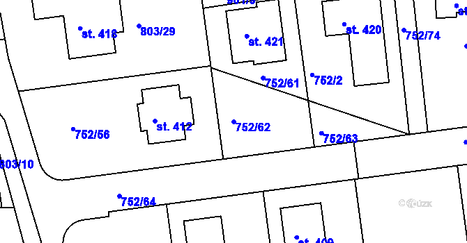 Parcela st. 752/62 v KÚ Vrapice, Katastrální mapa