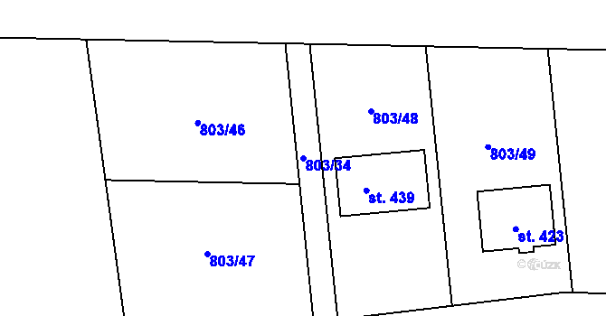Parcela st. 803/34 v KÚ Vrapice, Katastrální mapa