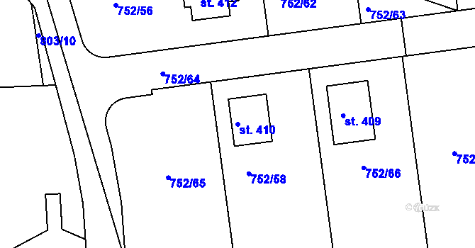 Parcela st. 410 v KÚ Vrapice, Katastrální mapa