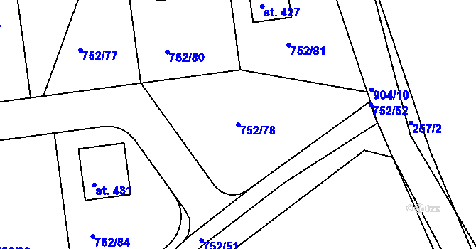 Parcela st. 752/78 v KÚ Vrapice, Katastrální mapa