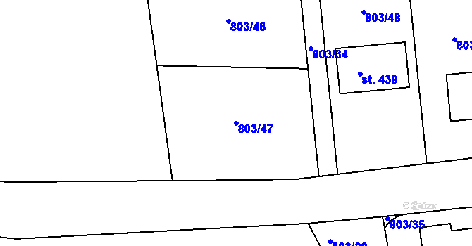 Parcela st. 803/47 v KÚ Vrapice, Katastrální mapa