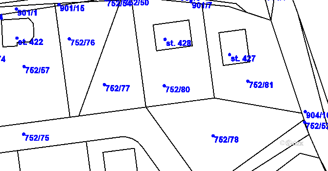 Parcela st. 752/80 v KÚ Vrapice, Katastrální mapa
