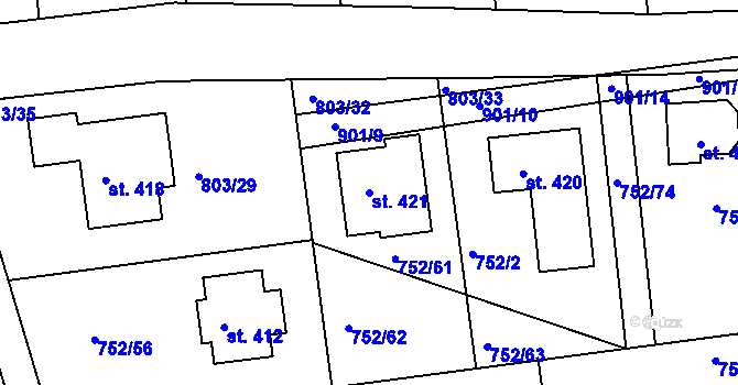 Parcela st. 421 v KÚ Vrapice, Katastrální mapa