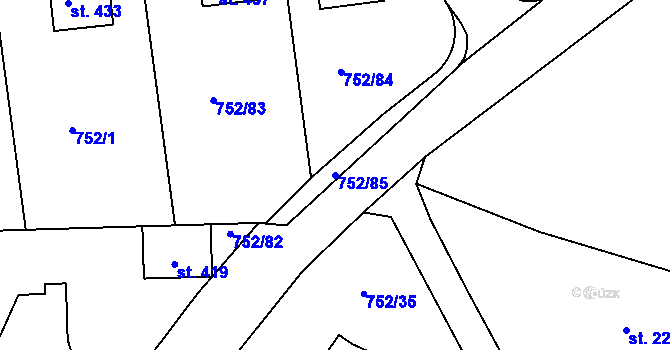Parcela st. 752/85 v KÚ Vrapice, Katastrální mapa