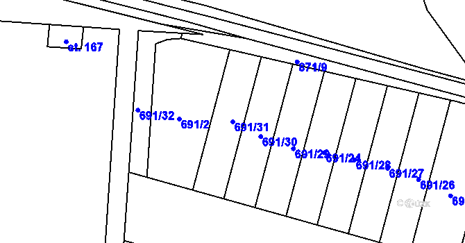 Parcela st. 691/31 v KÚ Vrapice, Katastrální mapa