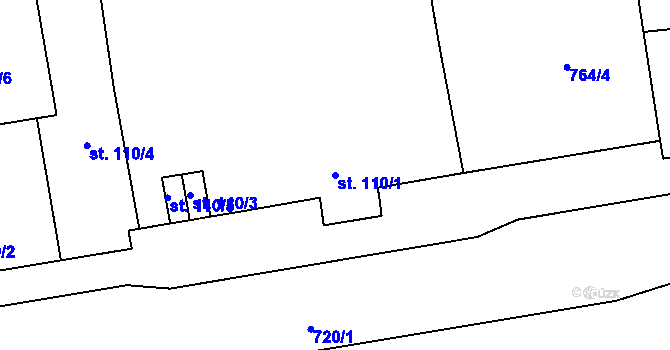 Parcela st. 110/1 v KÚ Vrapice, Katastrální mapa