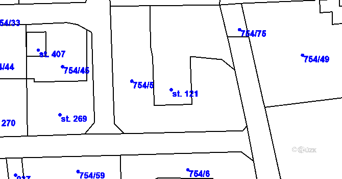 Parcela st. 121 v KÚ Vrapice, Katastrální mapa