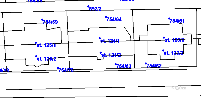 Parcela st. 124/2 v KÚ Vrapice, Katastrální mapa