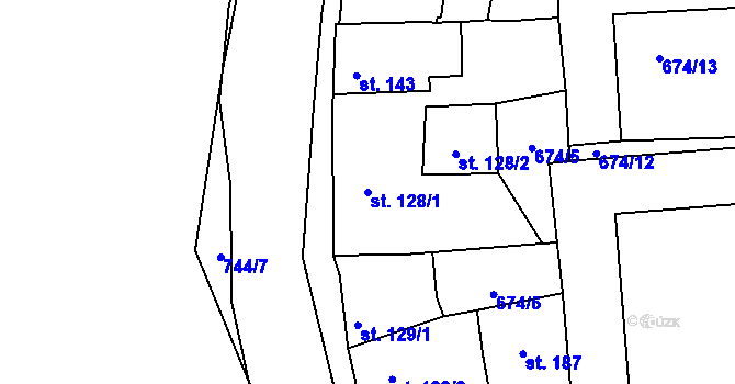 Parcela st. 128/1 v KÚ Vrapice, Katastrální mapa