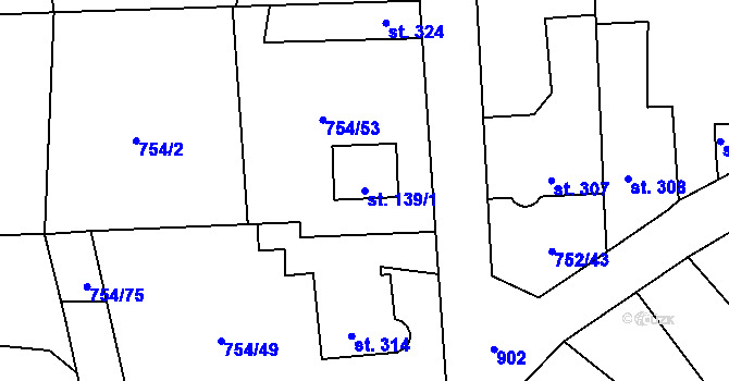 Parcela st. 139/1 v KÚ Vrapice, Katastrální mapa