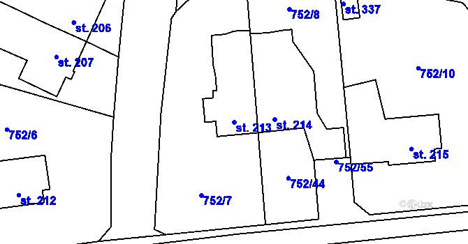 Parcela st. 213 v KÚ Vrapice, Katastrální mapa
