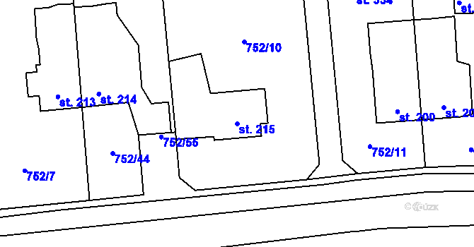 Parcela st. 215 v KÚ Vrapice, Katastrální mapa