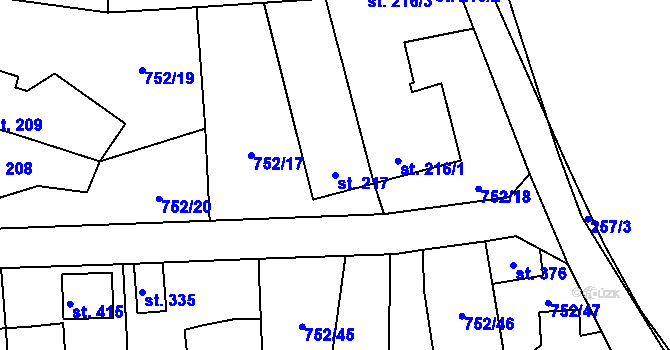 Parcela st. 217 v KÚ Vrapice, Katastrální mapa