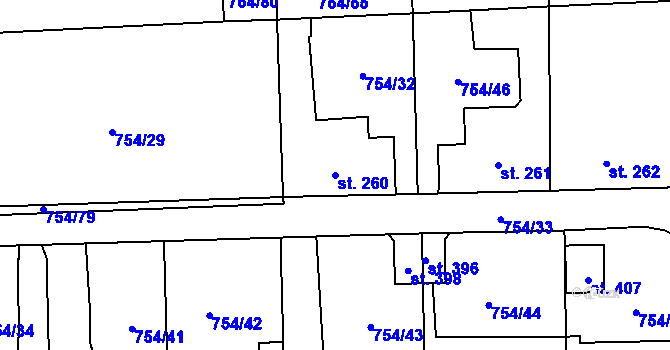 Parcela st. 260 v KÚ Vrapice, Katastrální mapa