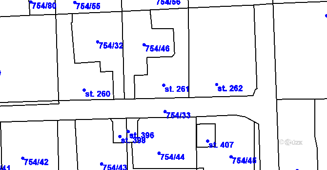 Parcela st. 261 v KÚ Vrapice, Katastrální mapa