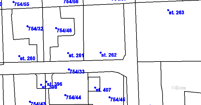 Parcela st. 262 v KÚ Vrapice, Katastrální mapa