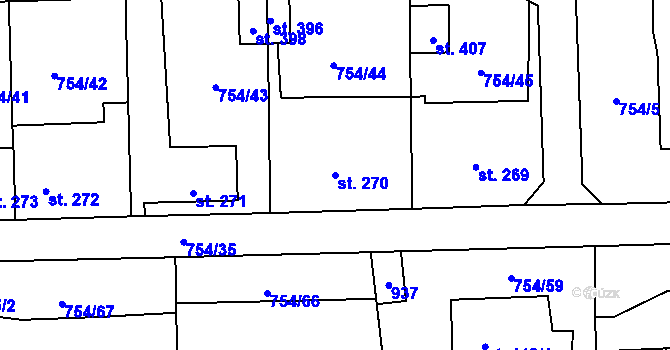 Parcela st. 270 v KÚ Vrapice, Katastrální mapa