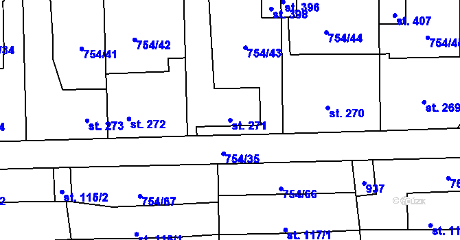 Parcela st. 271 v KÚ Vrapice, Katastrální mapa