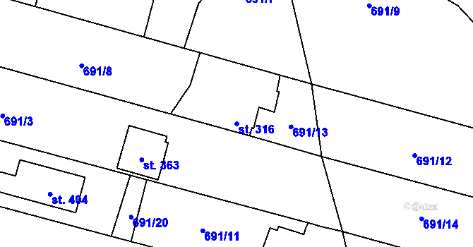 Parcela st. 316 v KÚ Vrapice, Katastrální mapa