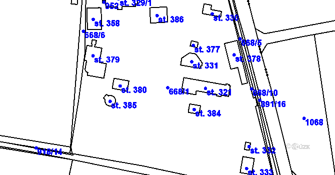 Parcela st. 668/1 v KÚ Vrapice, Katastrální mapa