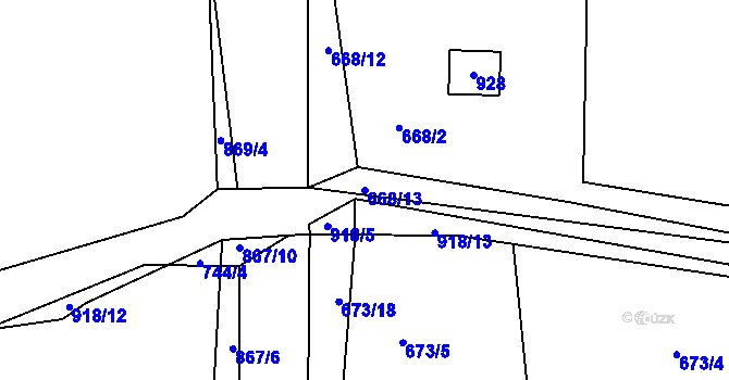 Parcela st. 668/13 v KÚ Vrapice, Katastrální mapa