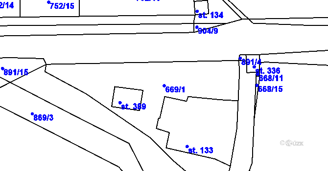 Parcela st. 669/1 v KÚ Vrapice, Katastrální mapa