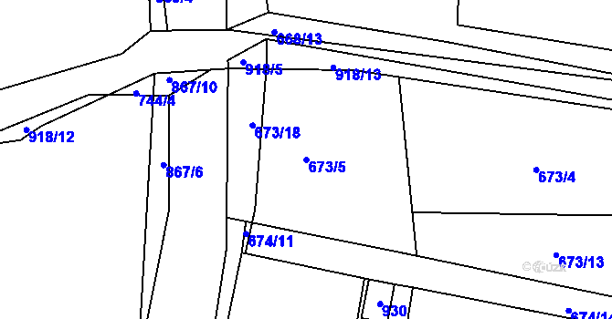Parcela st. 673/5 v KÚ Vrapice, Katastrální mapa