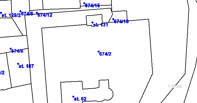 Parcela st. 674/2 v KÚ Vrapice, Katastrální mapa